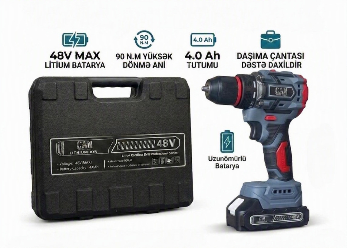 CAN akkumulyatorlu drel – 48V max / 90 n.m  yüksək güc
