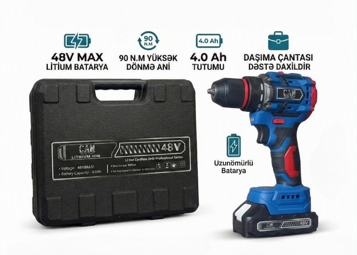 CAN akkumulyatorlu drel – 48V max / 90 n.m  yüksək güc