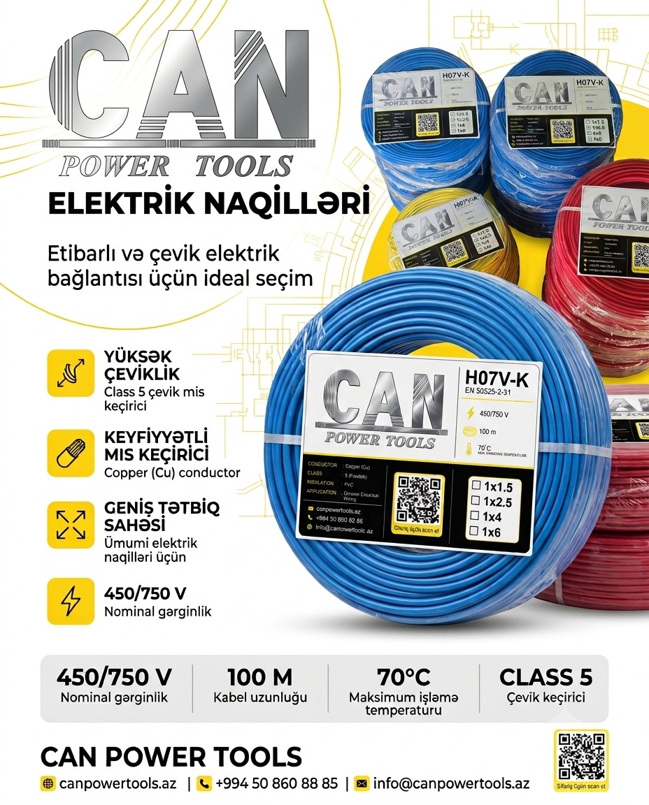 CAN Power Tools 1x4 mm – H07V-K Çevik Elektrik Naqilləri (450/750V)
