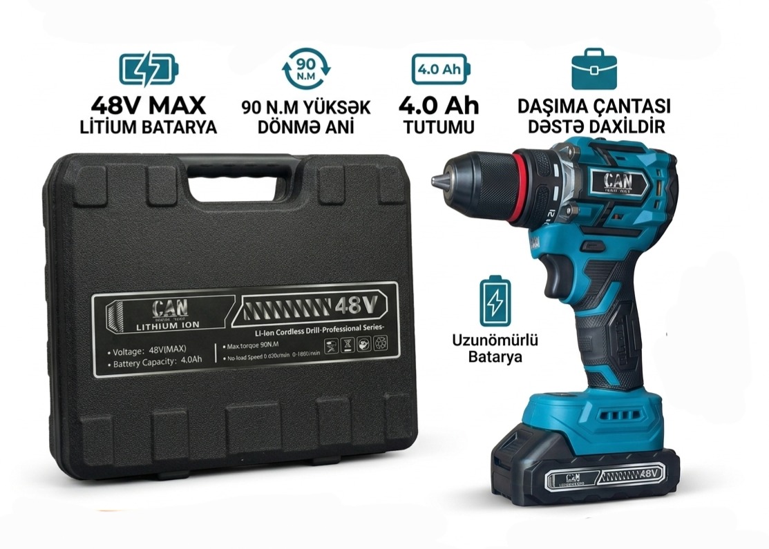 CAN akkumulyatorlu drel – 48V max / 90 n.m  yüksək güc